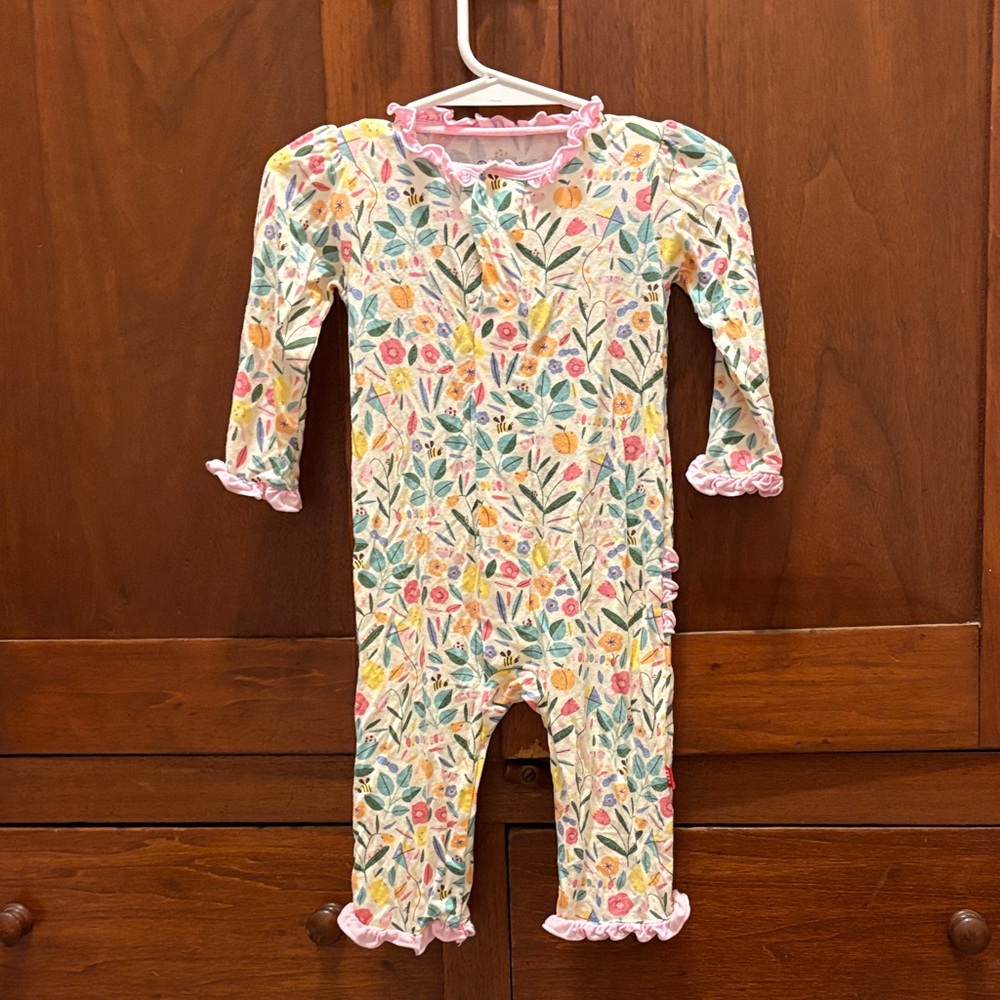Magnetic Me- Floral Print Pink-Trim Baby One-Piece
